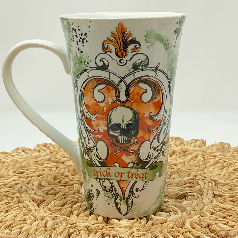 Skull Halloween Mug  222 Fifth The Forest Orange Heart Trick or Treat